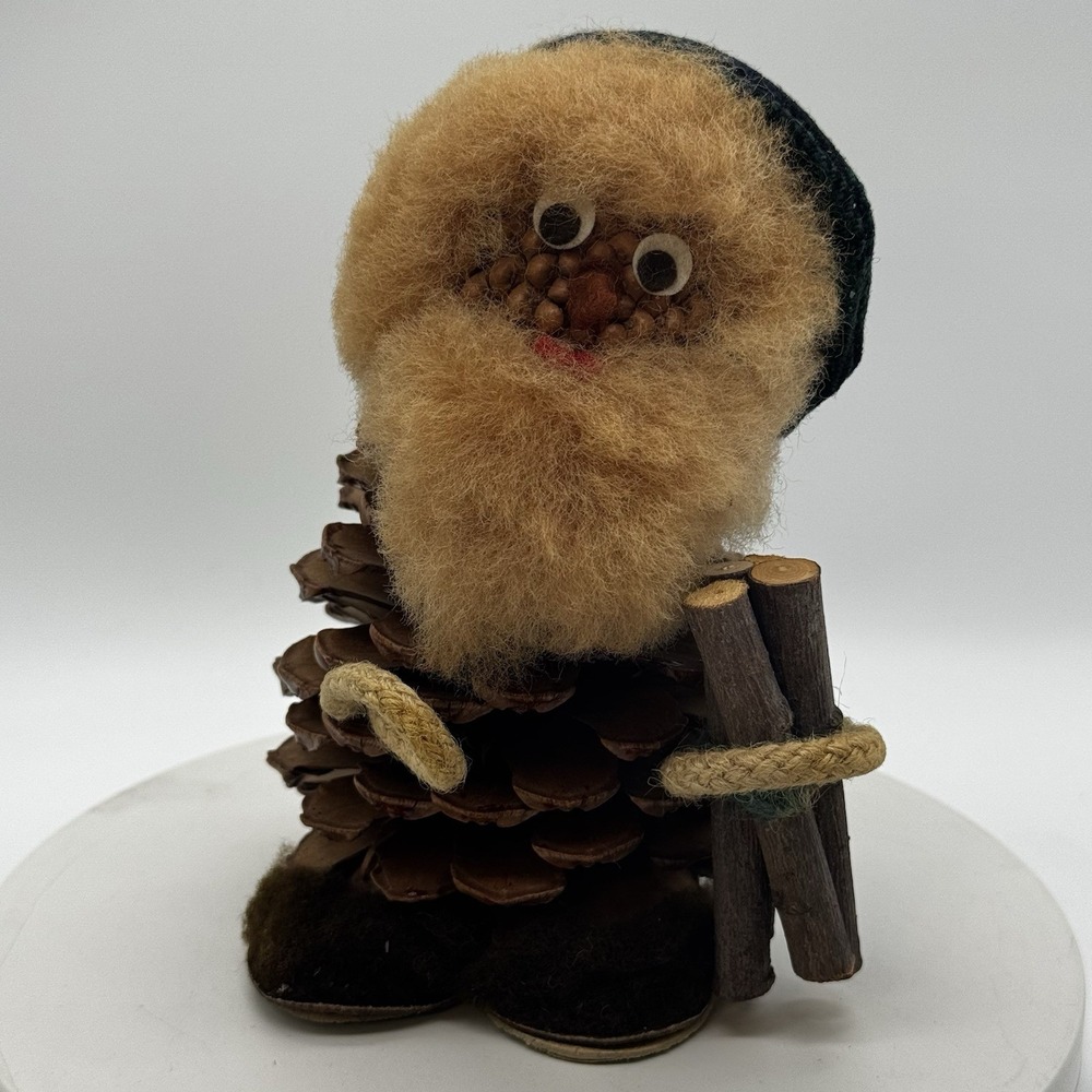 Vtg Welsh Tomte Pinecone Gnome Troll Wool/Mohair Folk Art Woodland Made In Wales